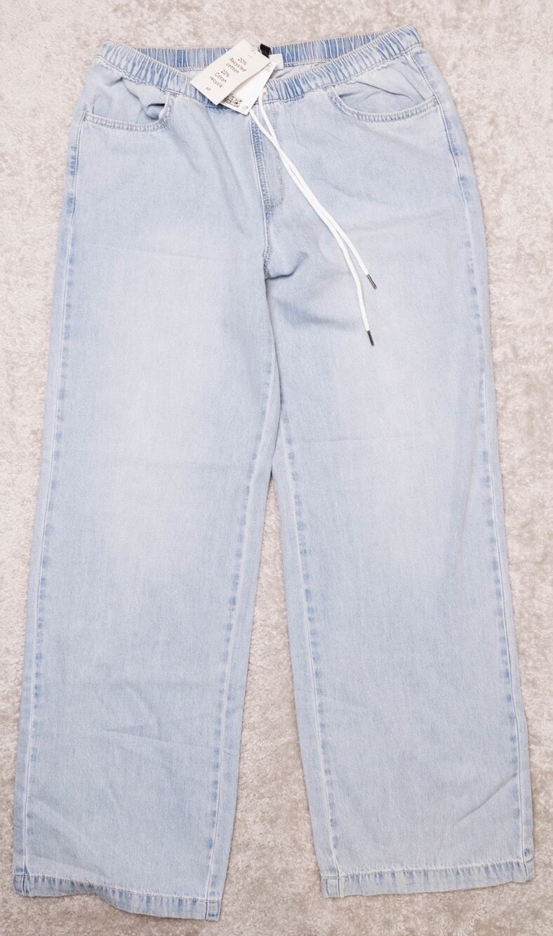 H&M Wide Leg Pull On Blue Wash Denim Pants Jeans Womens Size M NWT
